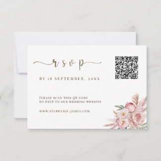 Tarjeta RSVP de matrimonio de código QR con flores
