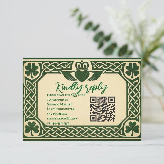 Tarjeta RSVP de matrimonio de código QR de sellado (Anverso de pie)