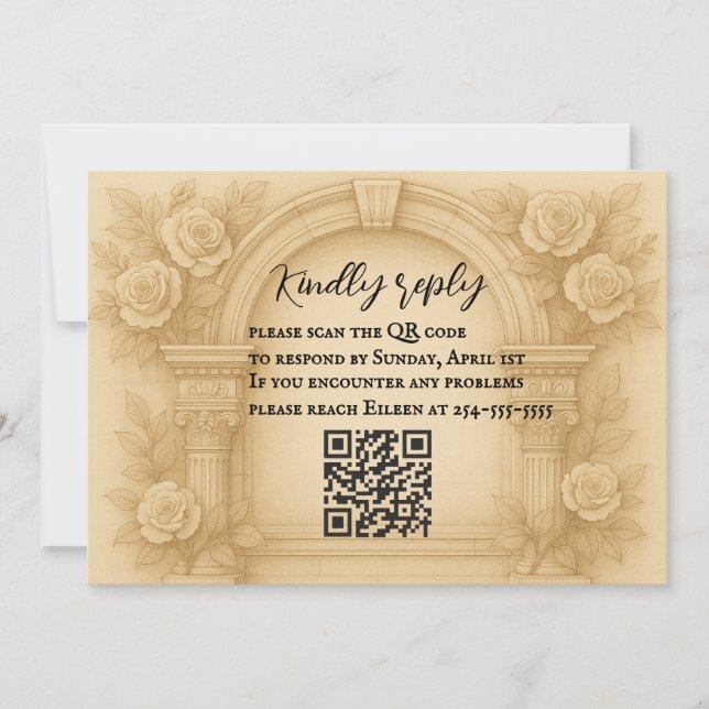 Tarjeta RSVP de matrimonio de código QR de Vow esc (Anverso)