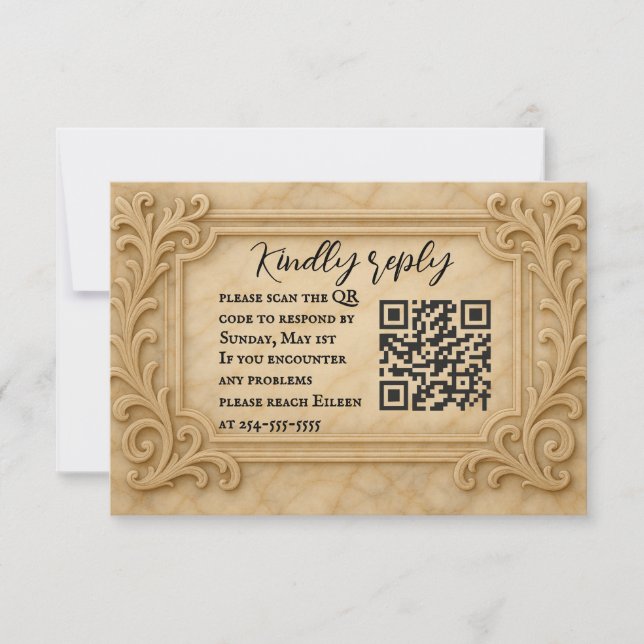 Tarjeta RSVP de matrimonio de código QR Monarch de (Anverso)
