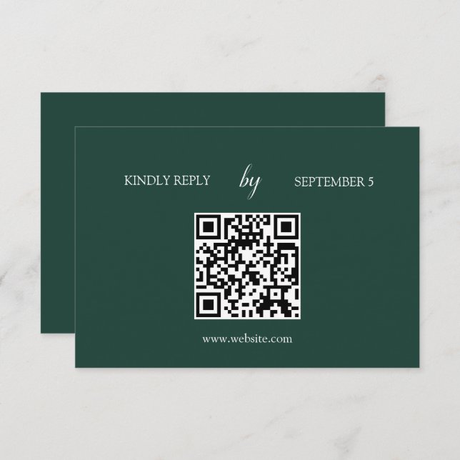 Tarjeta RSVP de matrimonio de código QR verde de e (Anverso / Reverso)