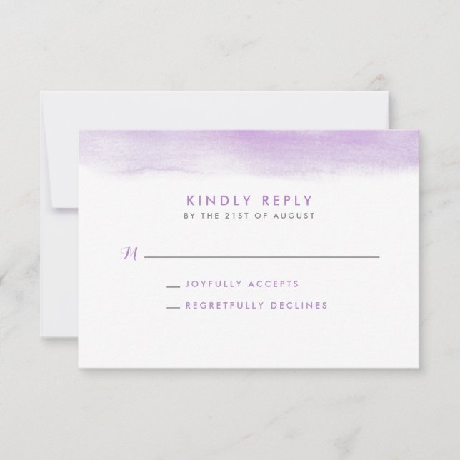 Tarjeta RSVP de matrimonio de color agua Lilac (Anverso)