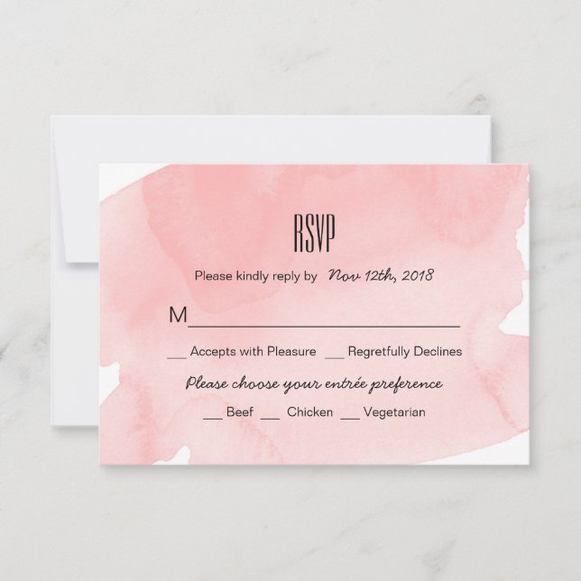 Tarjeta RSVP de matrimonio de color de agua rosa (Anverso)