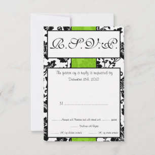 Tarjeta RSVP de matrimonio de damasco floral verde