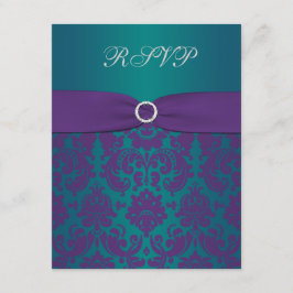 Tarjeta RSVP de matrimonio de Damasco púrpura y Ve