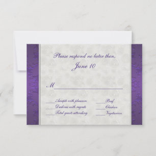 Tarjeta RSVP de matrimonio de damasco ultra violet