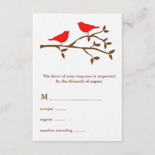 Tarjeta RSVP de matrimonio de dos aves rojas