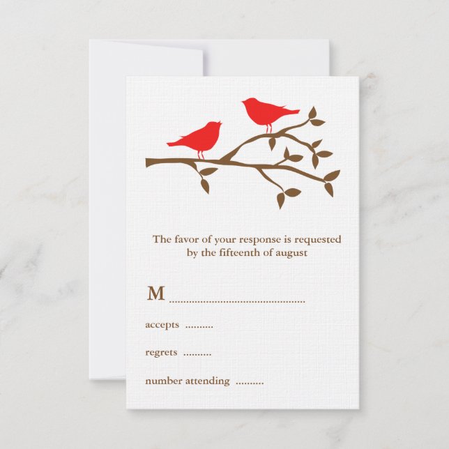Tarjeta RSVP de matrimonio de dos aves rojas (Anverso)