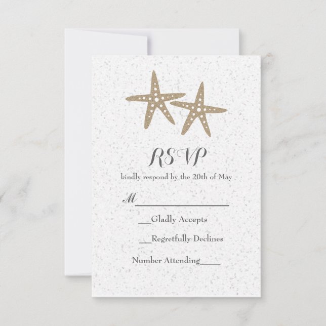 Tarjeta RSVP de matrimonio de dos Starfish Beach B (Anverso)