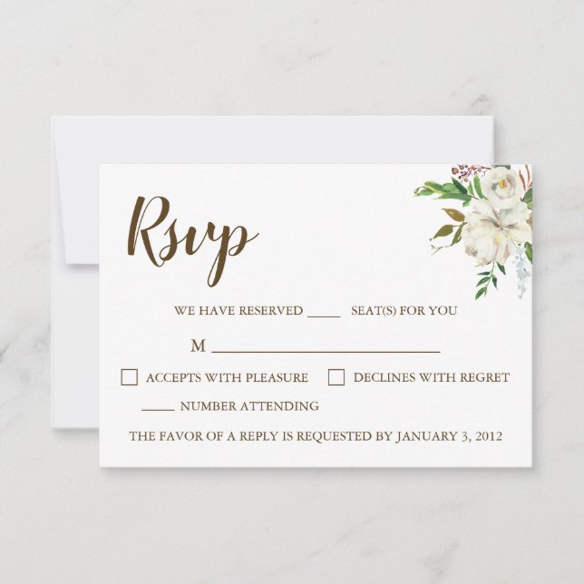 Tarjeta RSVP de matrimonio de elegancia rústica (Anverso)