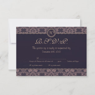 Tarjeta RSVP de matrimonio de encaje de Damasco pú