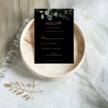 Tarjeta RSVP de matrimonio de eucalipto formal neg