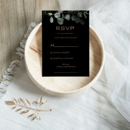 Tarjeta RSVP de matrimonio de eucalipto formal neg