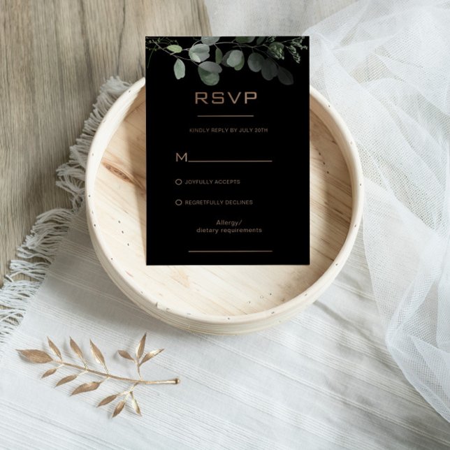 Tarjeta RSVP de matrimonio de eucalipto formal neg (Subido por el creador)