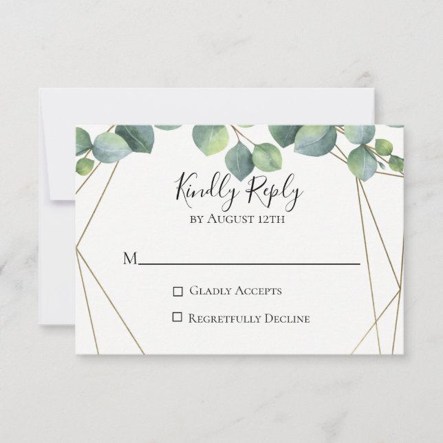 Tarjeta RSVP de matrimonio de eucalipto geométrico (Anverso)