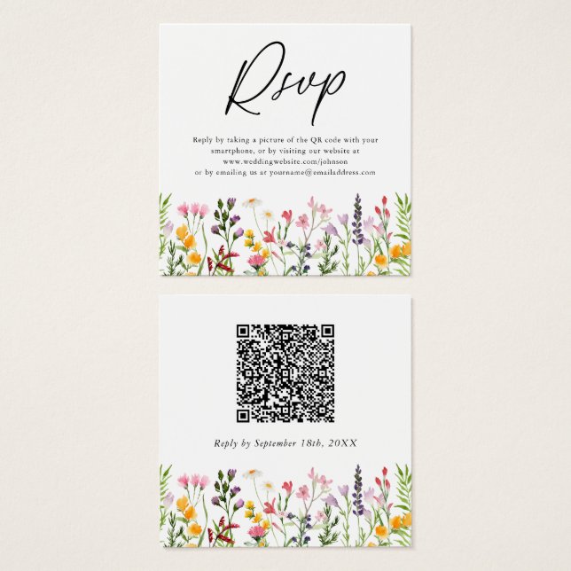 Tarjeta RSVP de matrimonio de flores silvestres de (Anverso y reverso)