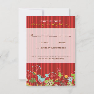 Tarjeta RSVP de matrimonio de jardín floral rojo c