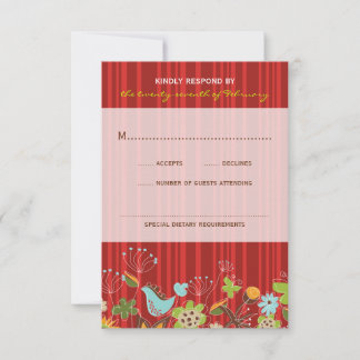 Tarjeta RSVP de matrimonio de jardín floral rojo c