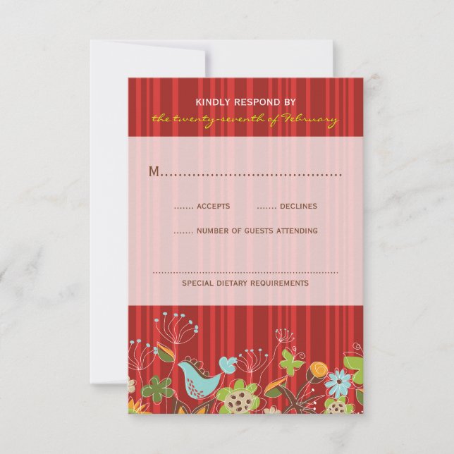 Tarjeta RSVP de matrimonio de jardín floral rojo c (Anverso)
