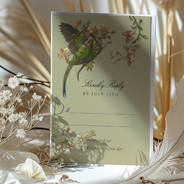 Tarjeta RSVP de matrimonio de loro tropical (Subido por el creador)