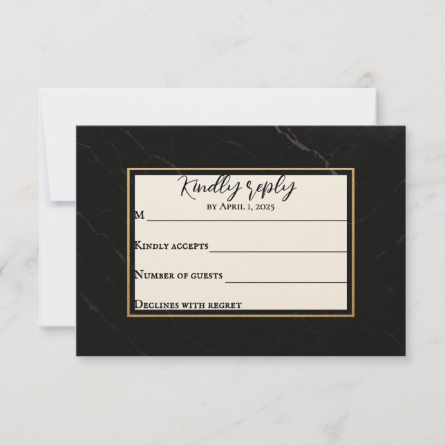 Tarjeta RSVP de matrimonio de Marble Onyx (Anverso)