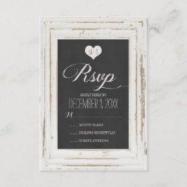 Tarjeta RSVP de matrimonio de marco rústico blanco
