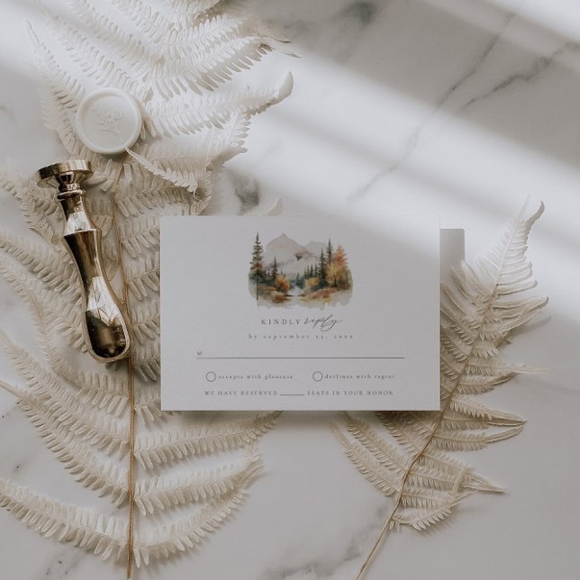 Tarjeta RSVP de matrimonio de montaña de acuarela  (Subido por el creador)