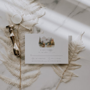 Tarjeta RSVP de matrimonio de montaña de acuarela