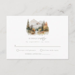 Tarjeta RSVP de matrimonio de montaña de acuarela