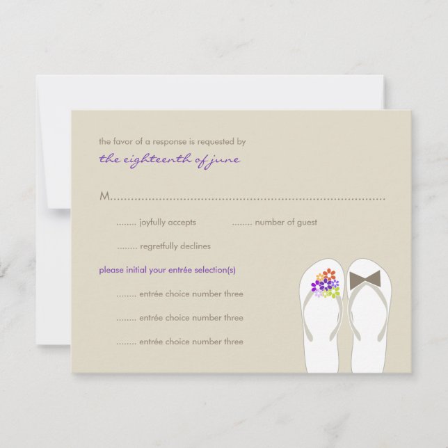 Tarjeta RSVP de matrimonio de Mr & Mrs Purple Flip (Anverso)