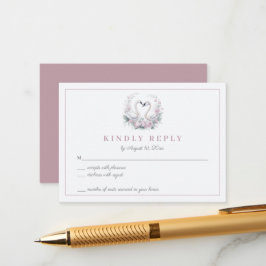 Tarjeta RSVP de matrimonio de pareja de cisnes rom