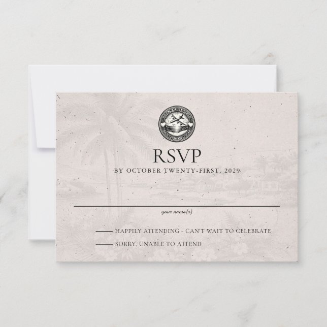 Tarjeta RSVP de matrimonio de pasaporte de Aruba (Anverso)