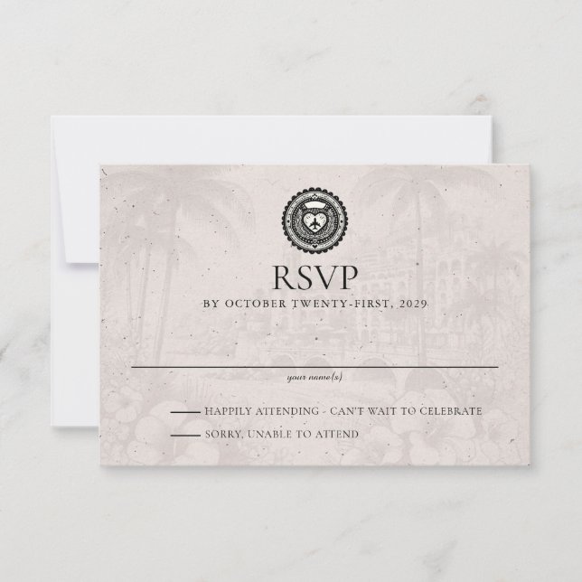 Tarjeta RSVP de matrimonio de pasaporte de Puerta  (Anverso)
