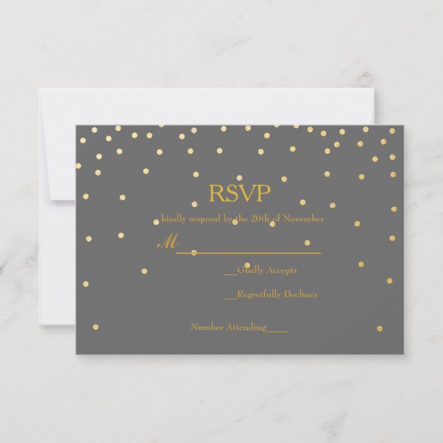 Tarjeta RSVP de matrimonio de puntos de confetti g (Anverso)