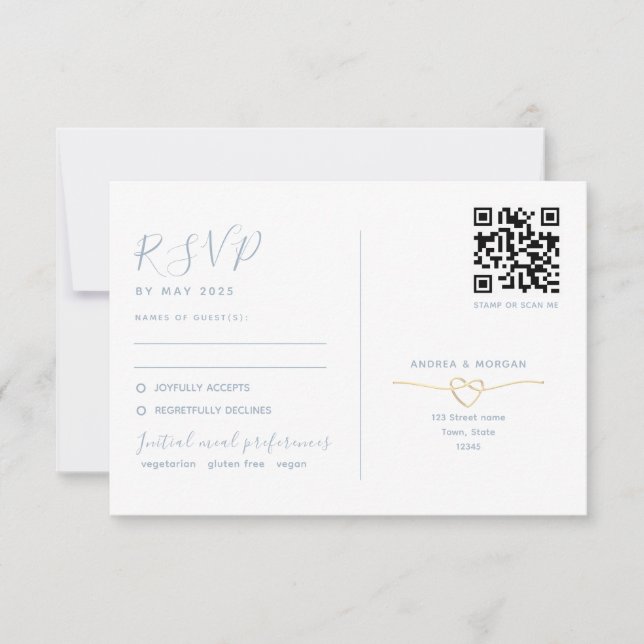 Tarjeta RSVP de matrimonio doble con código QR (Anverso)