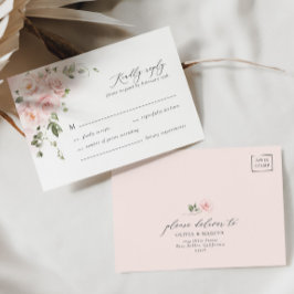 Tarjeta RSVP de matrimonio elegante con flores ros