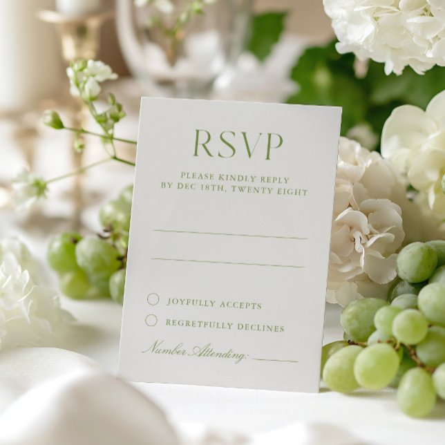 Tarjeta RSVP de matrimonio elegante verde claro be (Light Beige & Sage Green Elegant Wedding RSVP Card)
