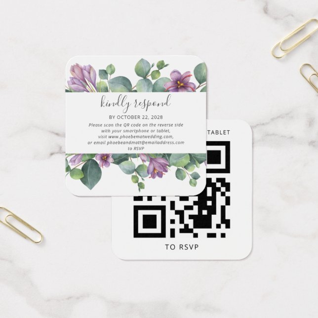 Tarjeta RSVP de matrimonio Eucalyptus Greenery QR  (Oficina)