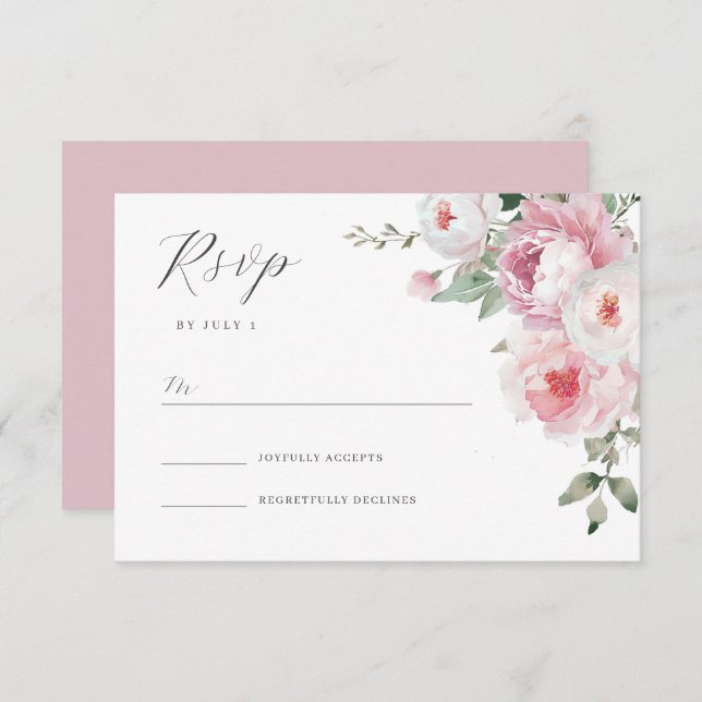 Tarjeta RSVP de matrimonio floral botánico Rubor y (Anverso / Reverso)
