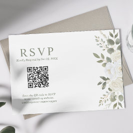 Tarjeta RSVP de matrimonio floral con código QR de