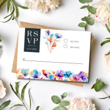 Tarjeta RSVP de matrimonio floral de color azul ne