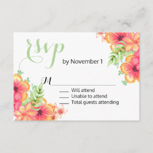 Tarjeta RSVP de matrimonio floral de coral y rosa