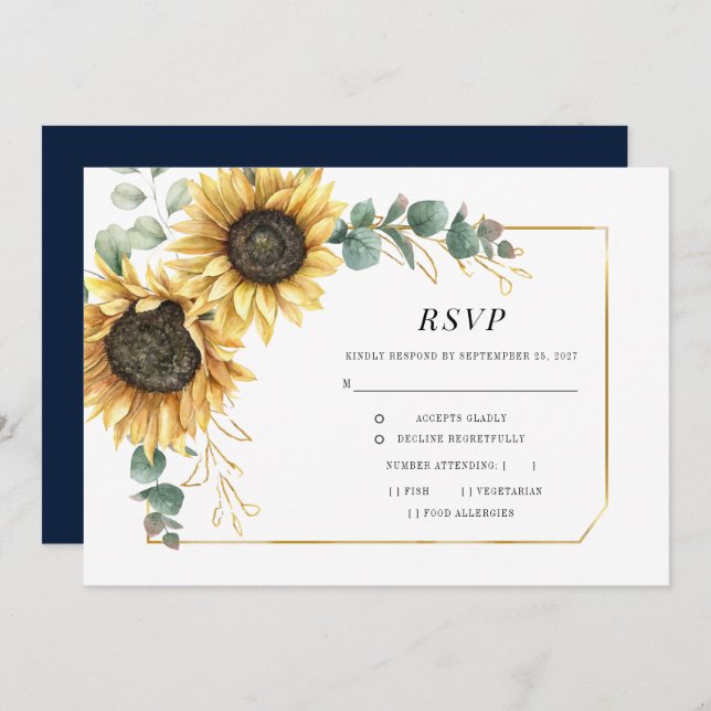 Tarjeta RSVP de matrimonio floral de girasol Eucal (Anverso / Reverso)