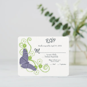 Tarjeta RSVP de matrimonio floral de mariposa mora