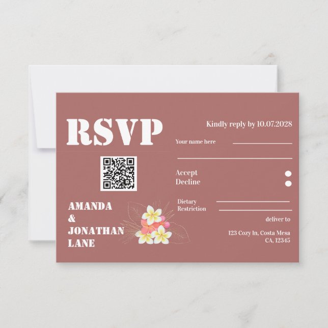 Tarjeta RSVP de matrimonio floral de matrimonio de (Anverso)