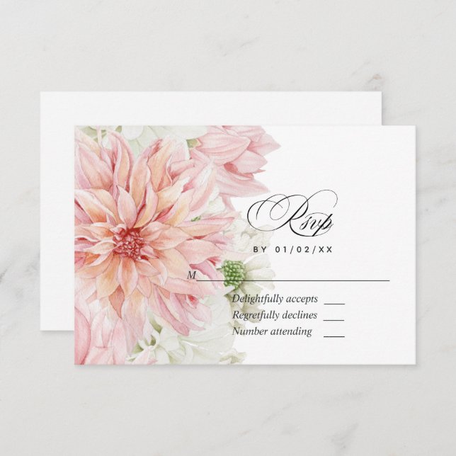 Tarjeta RSVP de matrimonio floral de Rubor Dahlias (Anverso / Reverso)