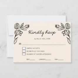 Tarjeta RSVP de matrimonio floral dibujada a mano