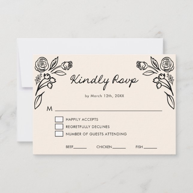 Tarjeta RSVP de matrimonio floral dibujada a mano  (Anverso)
