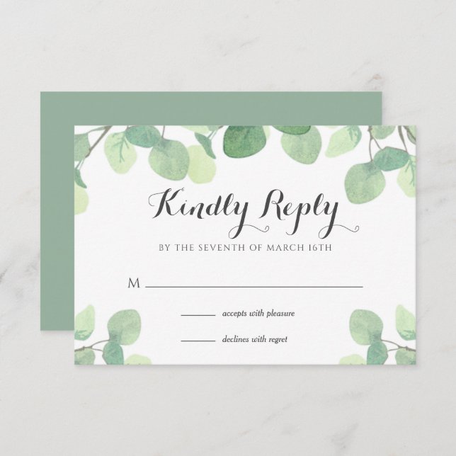 Tarjeta RSVP de matrimonio floral Eucalyptus Green (Anverso / Reverso)