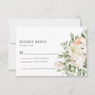 Tarjeta RSVP de matrimonio floral marfil acuarela